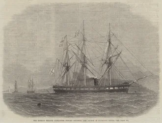 The Russian Frigate Alexander Newsky dropping her Anchor in Plymouth Sound